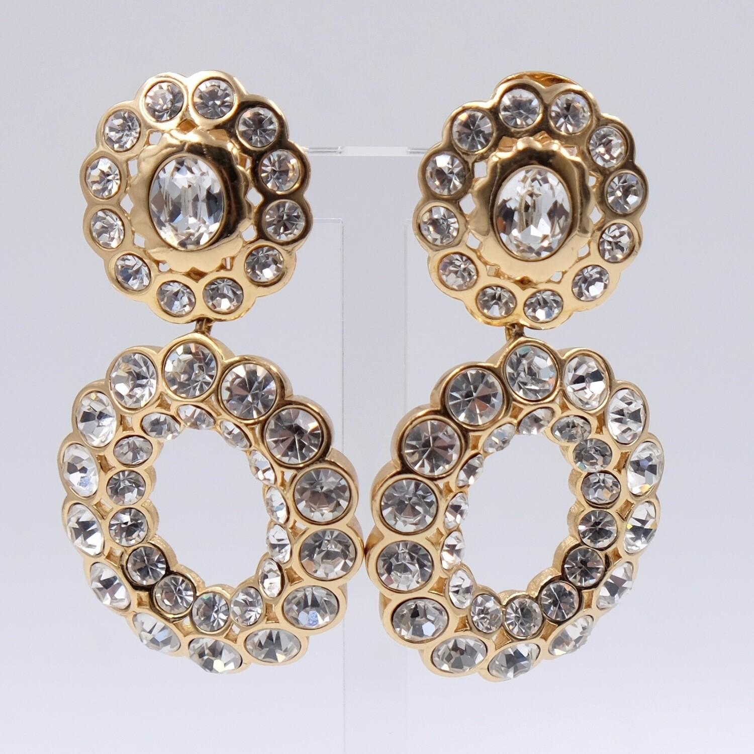 Vintage Christian Dior Massive Earrings With Rhinestones 1990's In Good Condition In Austin, TX