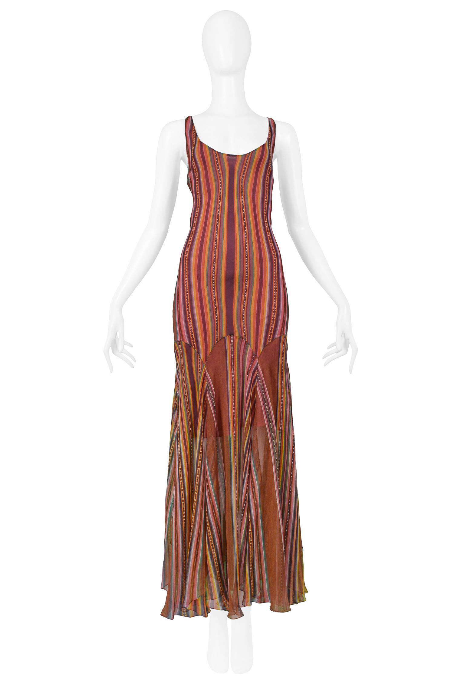 Vintage Christian Dior silk multicolor striped bias cut slip dress with partial lining and mermaid style godets at skirt. Collection Spring 2002.

Excellent Vintage Condition.

Size 40