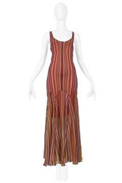 Vintage Christian Dior Mauve Blanket Stripe Print Slip Dress