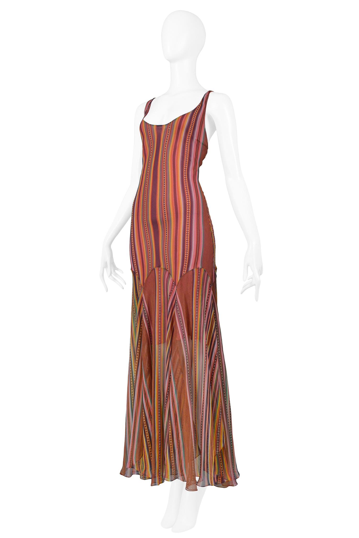 Brown Vintage Christian Dior Mauve Blanket Stripe Print Slip Dress