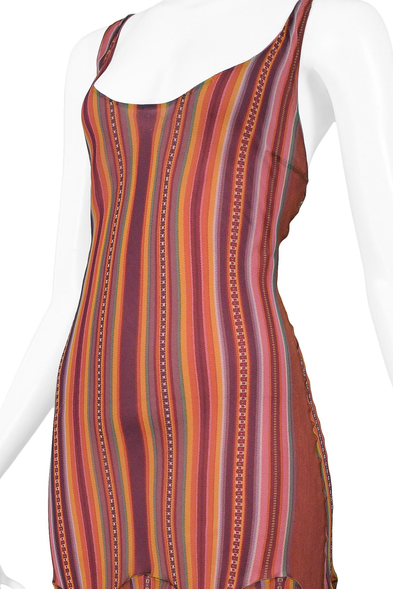 Vintage Christian Dior Mauve Blanket Stripe Print Slip Dress In Excellent Condition In Los Angeles, CA