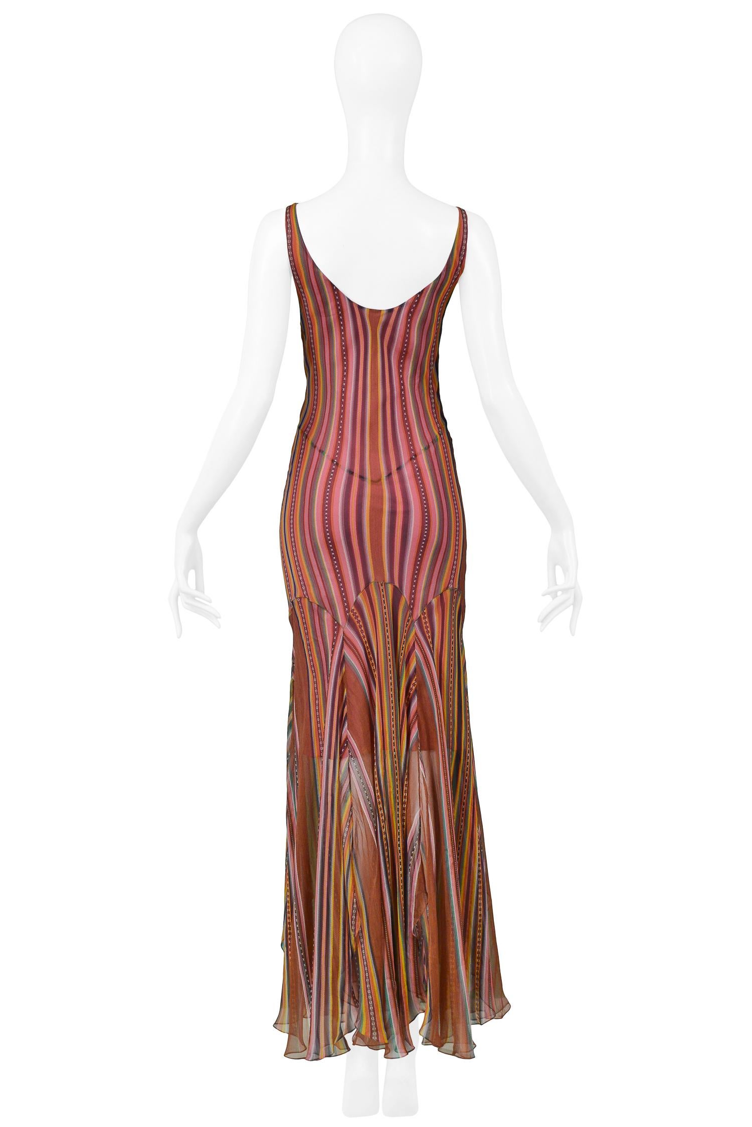Women's Vintage Christian Dior Mauve Blanket Stripe Print Slip Dress