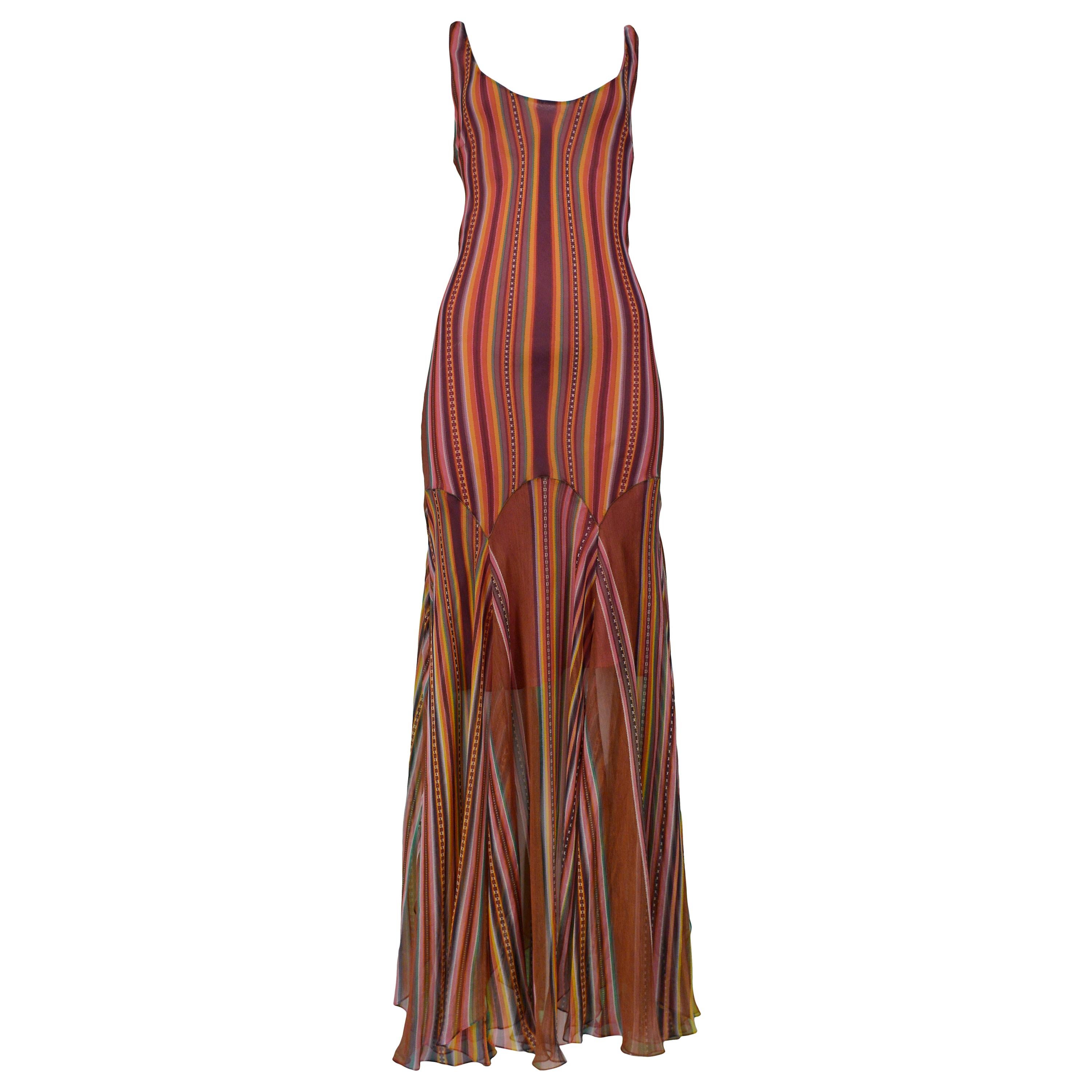 Vintage Christian Dior Mauve Blanket Stripe Print Slip Dress