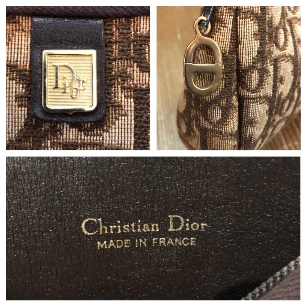 Vintage CHRISTIAN DIOR Mini Jacquard Trotter Vanity Pouch Brown For Sale 2