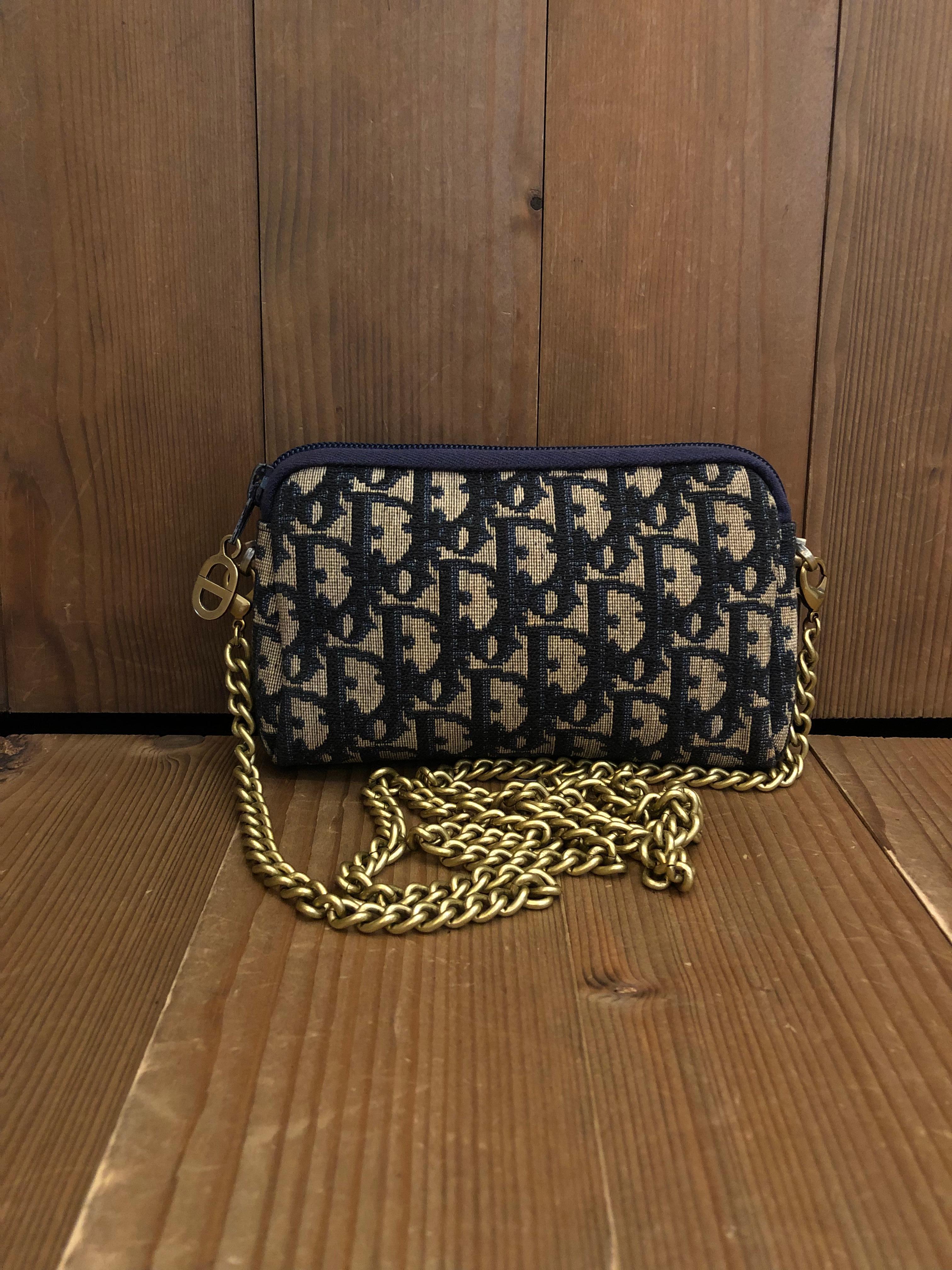 Vintage CHRISTIAN DIOR Mini Jacquard Trotter Vanity Pouch Navy (Modified) In Good Condition For Sale In Bangkok, TH
