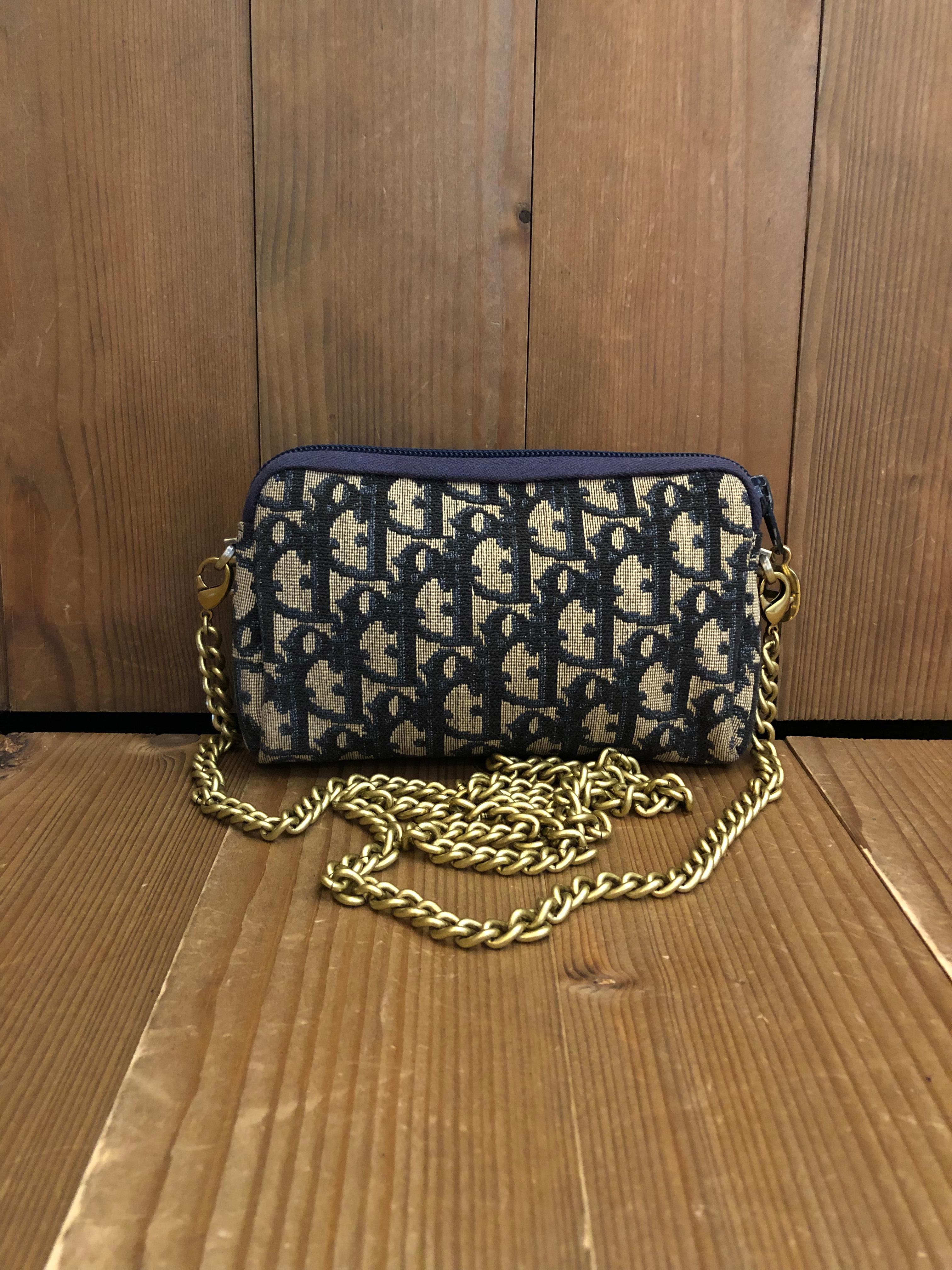 Black Vintage CHRISTIAN DIOR Mini Jacquard Trotter Vanity Pouch Navy (Modified) For Sale