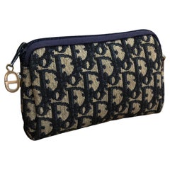 Vintage CHRISTIAN DIOR Mini Jacquard Trotter Vanity Pouch Navy (Altered)