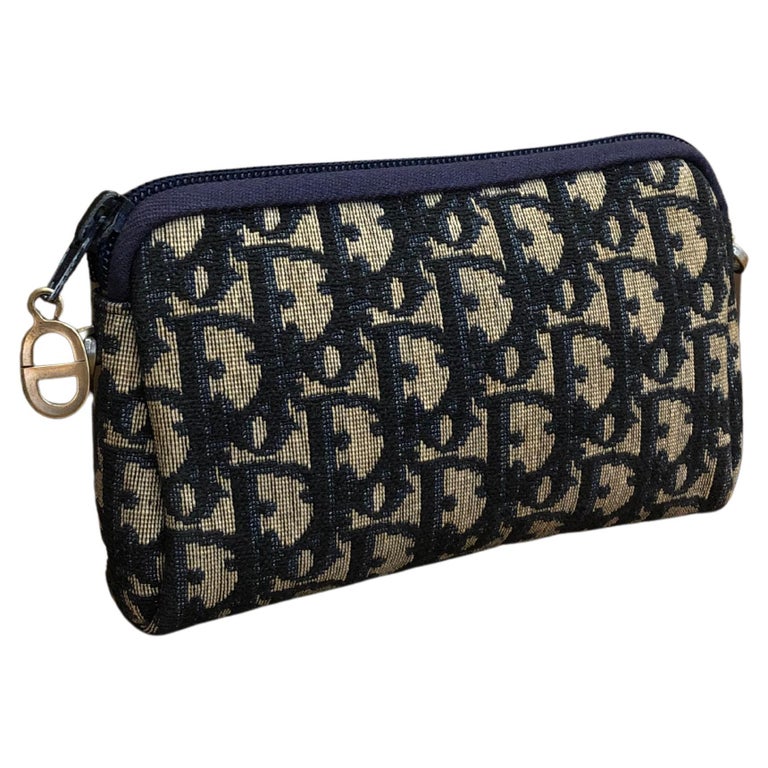 Vintage CHRISTIAN DIOR Mini Jacquard Trotter Vanity Pouch Navy (Altered