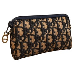 Vintage CHRISTIAN DIOR Mini Jacquard Trotter Vanity Pouch Navy (Altered)