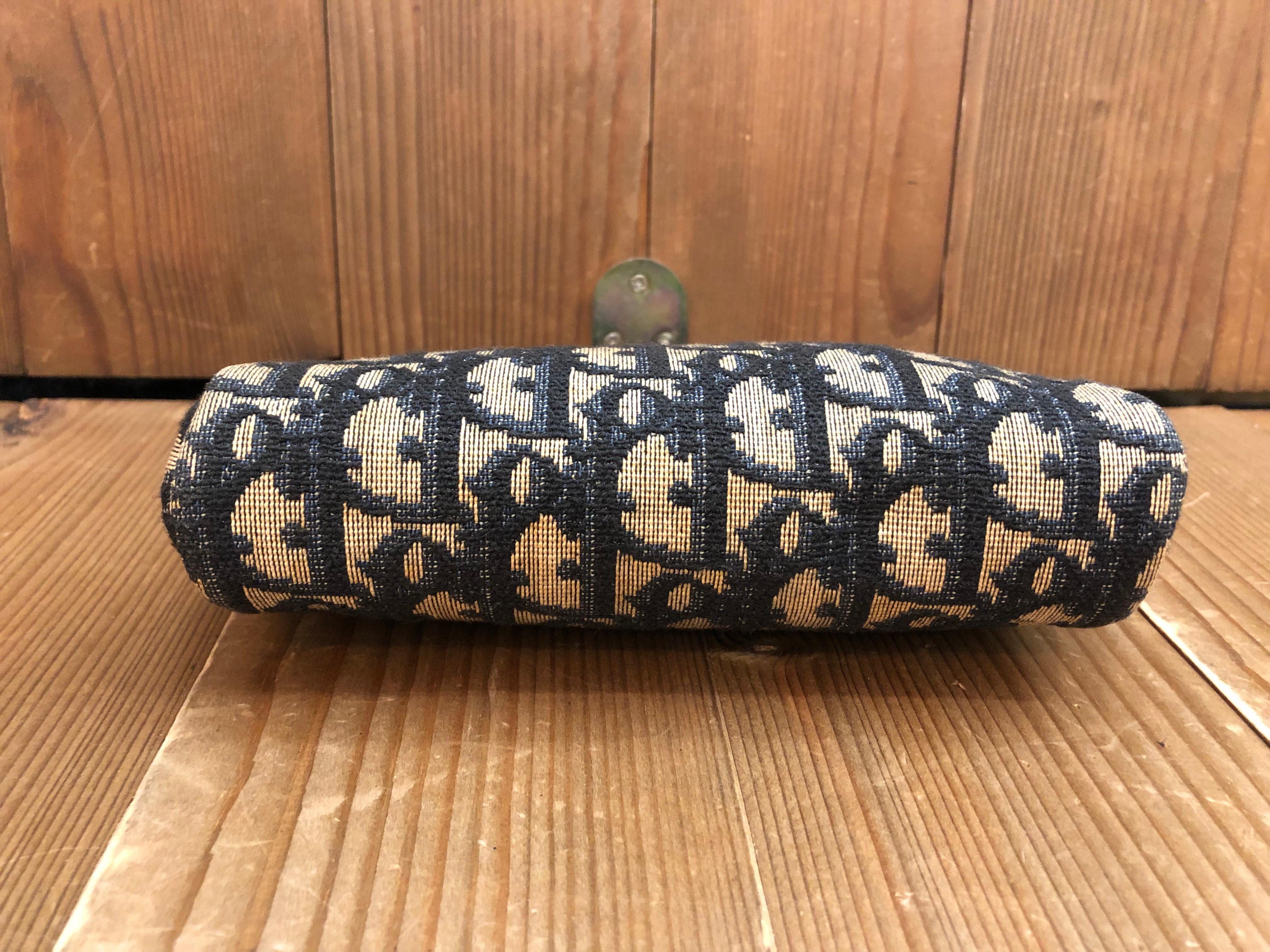 Vintage CHRISTIAN DIOR Mini Jacquard Trotter Vanity Pouch Navy In Good Condition For Sale In Bangkok, TH