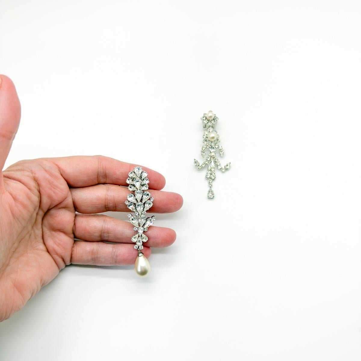 Vintage Christian Dior Mis-matched Pearl & Crystal Earrings 1970s For Sale 1