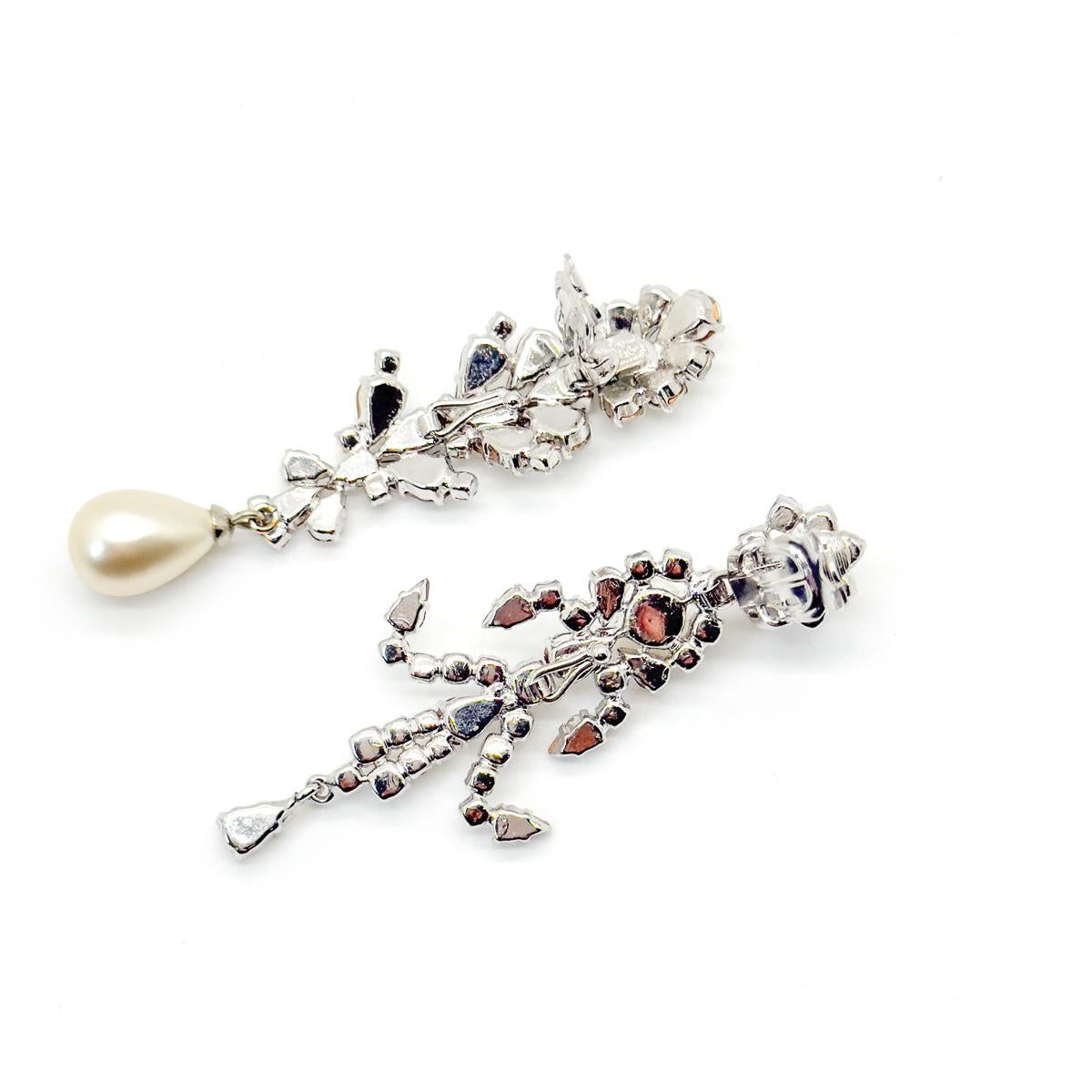 Vintage Christian Dior Mis-matched Pearl & Crystal Earrings 1970s For Sale 2