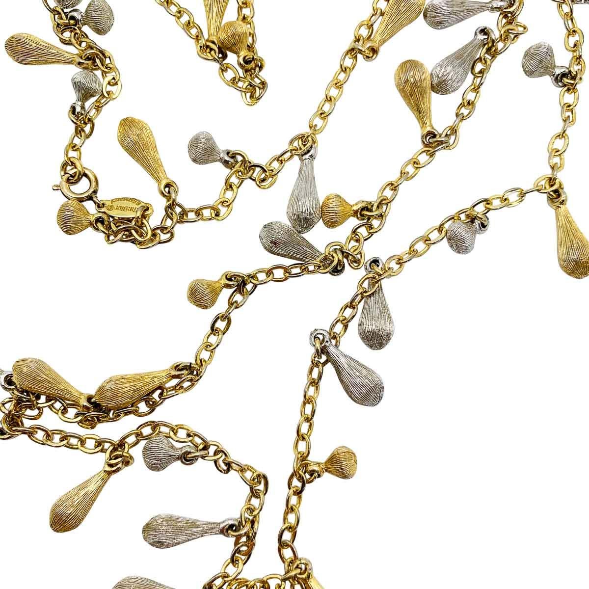 Vintage Christian Dior Mixed Metals Long Droplet Necklace 1970s In Good Condition For Sale In Wilmslow, GB