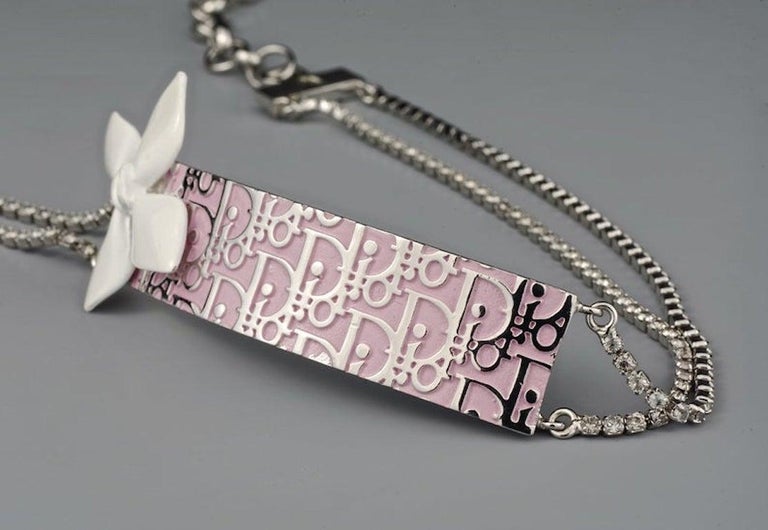 Vintage CHRISTIAN DIOR Monogram Flower Enamel Multi Chain Rhinestone