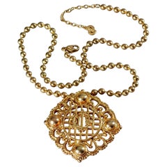Vintage CHRISTIAN DIOR Monogram Insignia Durchbrochene Anhänger Kette Halskette