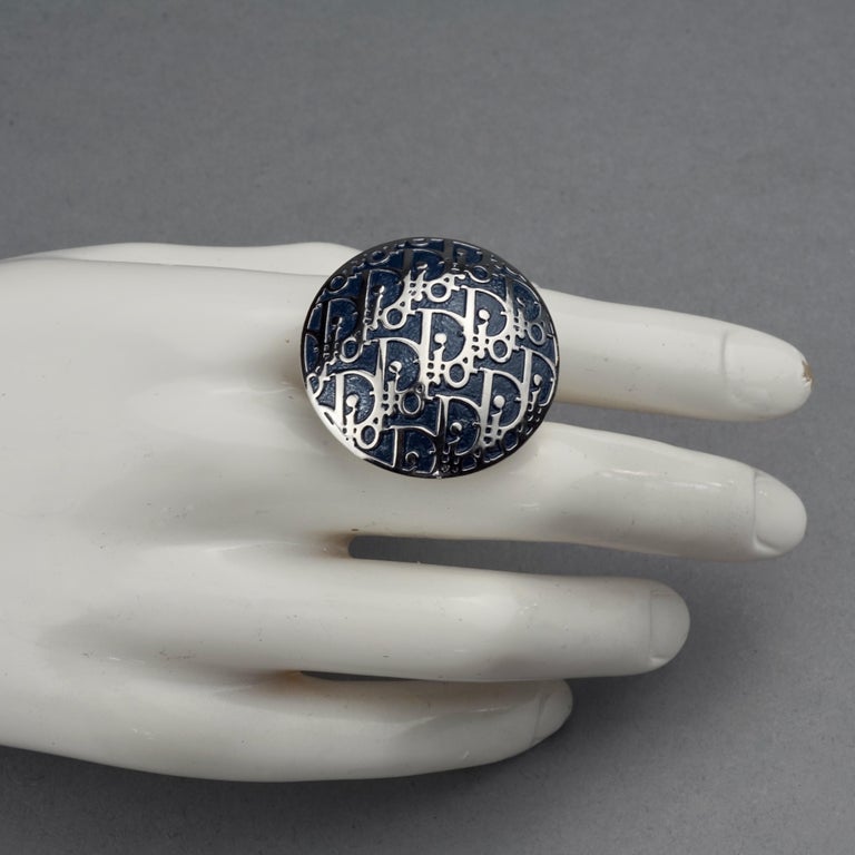 Vintage CHRISTIAN DIOR Monogram Logo Enamel Dome Ring For Sale at 1stDibs