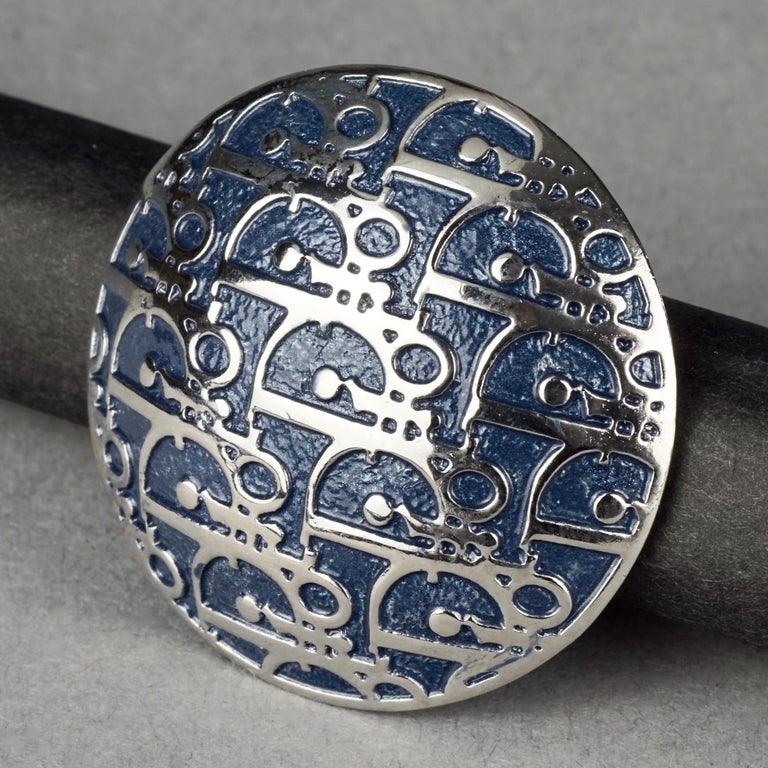 Vintage CHRISTIAN DIOR Monogram Logo Enamel Dome Ring For Sale at 1stDibs