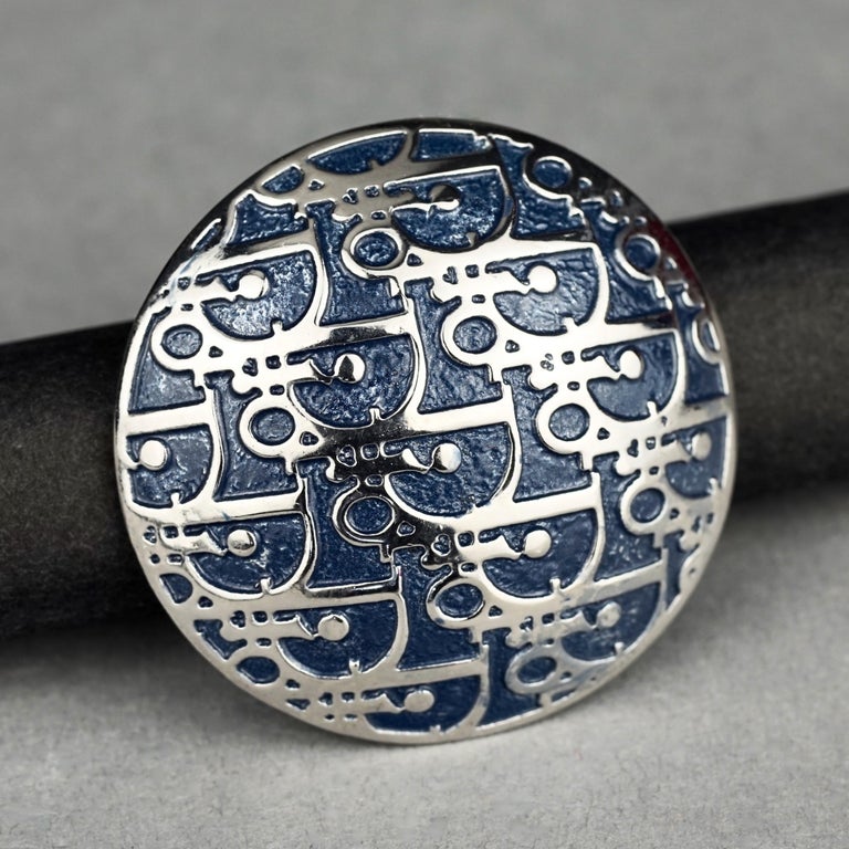 Vintage CHRISTIAN DIOR Monogram Logo Enamel Dome Ring For Sale at 1stDibs