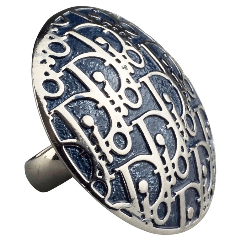 Vintage CHRISTIAN DIOR Monogram Logo Enamel Dome Ring For Sale at 1stDibs