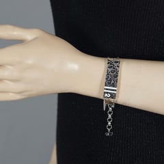 Vintage CHRISTIAN DIOR Monogram Logo Enamel ID Plate Silver Multi Chain Bracelet
