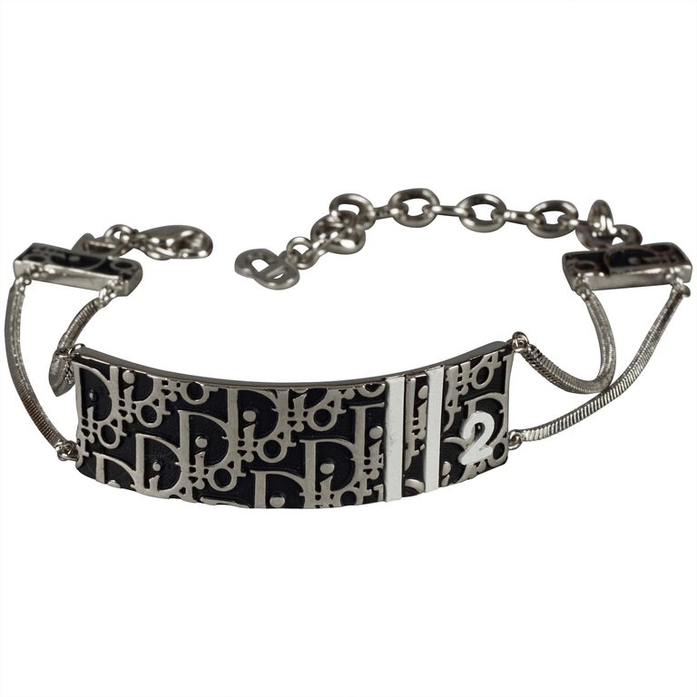 Vintage CHRISTIAN DIOR Monogram Logo Enamel ID Plate Silver Multi