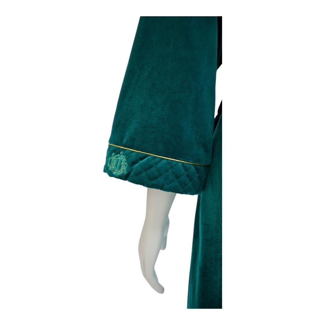 Black Vintage Christian Dior Monsieur Velvet Velour Robe w/ Embroidered Logo For Sale