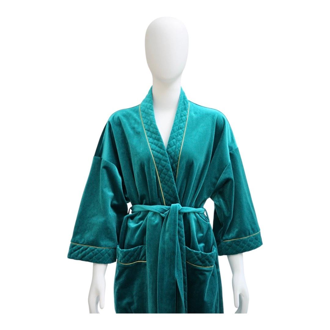 Vintage Christian Dior Monsieur Velvet Velour Robe w/ Embroidered Logo For Sale 1