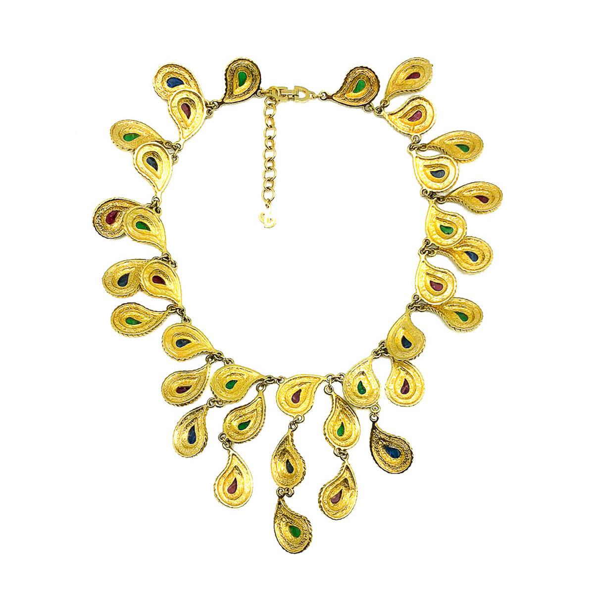 Seltene Vintage Christian Dior Mughal inspirierte Statement Bib-Halskette mit Juwelen 1985 im Angebot 1