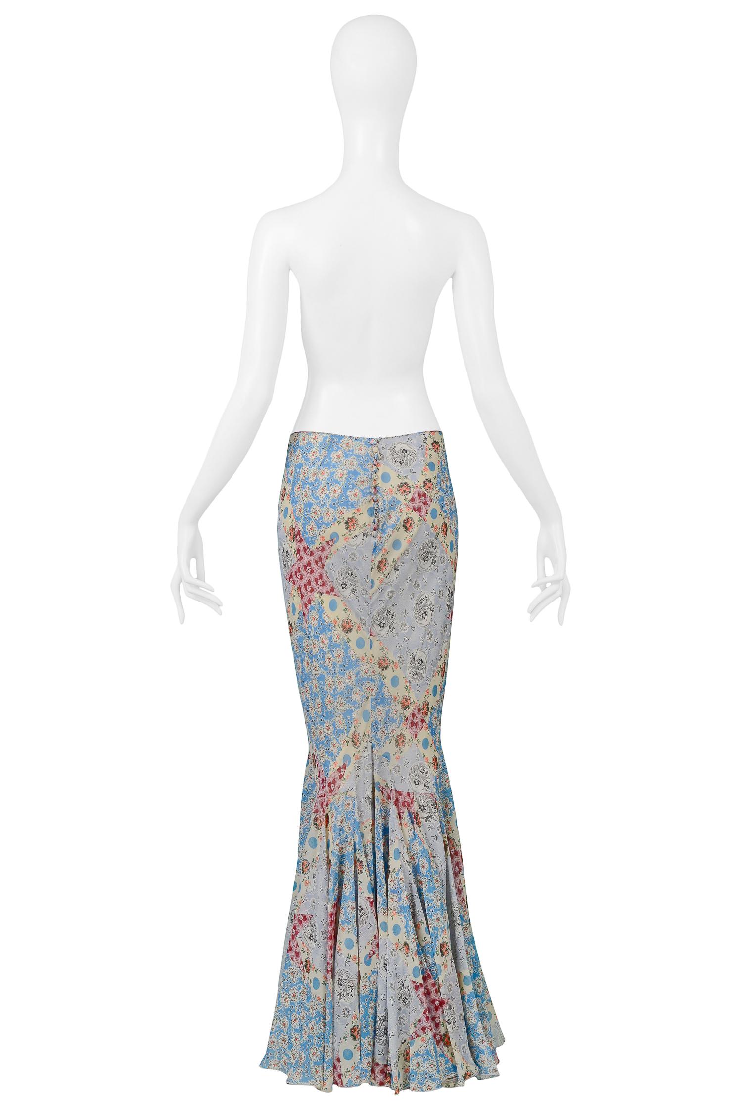 Gray Vintage Christian Dior Multi-Color Floral Patchwork Print Skirt