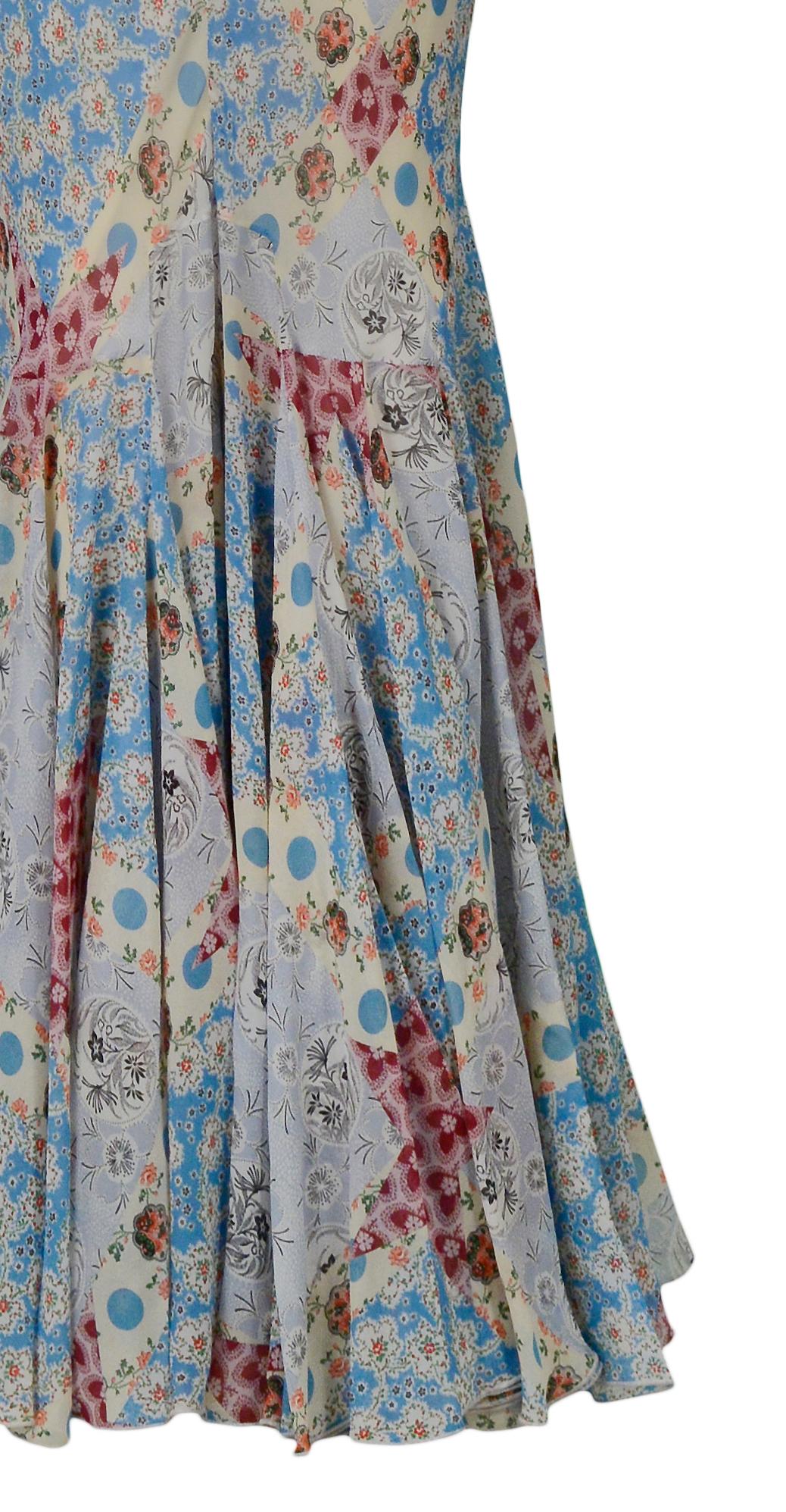 Vintage Christian Dior Multi-Color Floral Patchwork Print Skirt In Excellent Condition In Los Angeles, CA