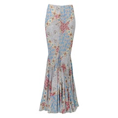 Vintage Christian Dior Multi-Color Floral Patchwork Print Skirt