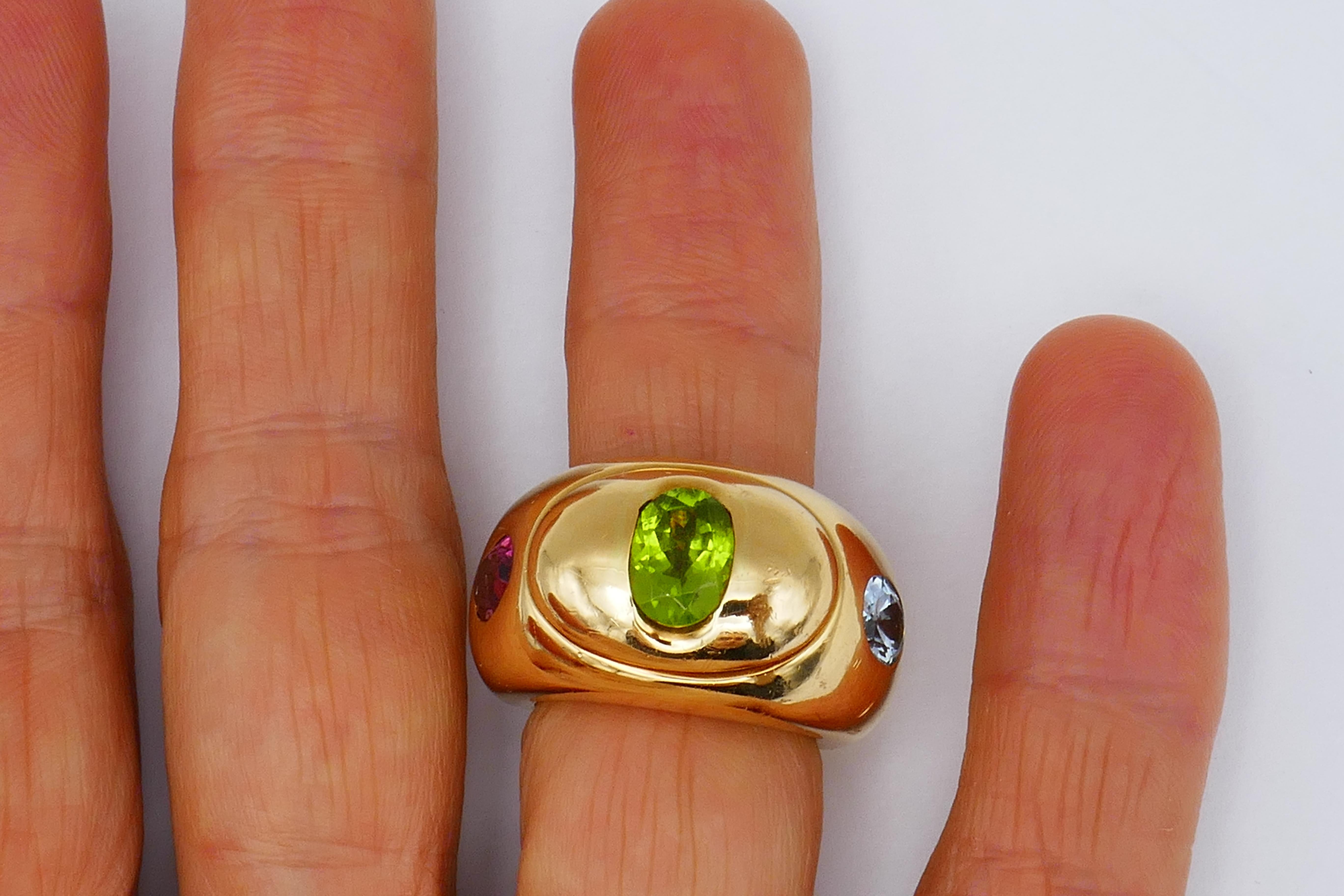 Vintage Christian Dior Multi Gem Gold Band Ring In Excellent Condition For Sale In Beverly Hills, CA