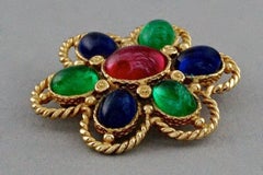 Vintage CHRISTIAN DIOR Broche Fleur Gripoix Cabochon de Verre Multicolore