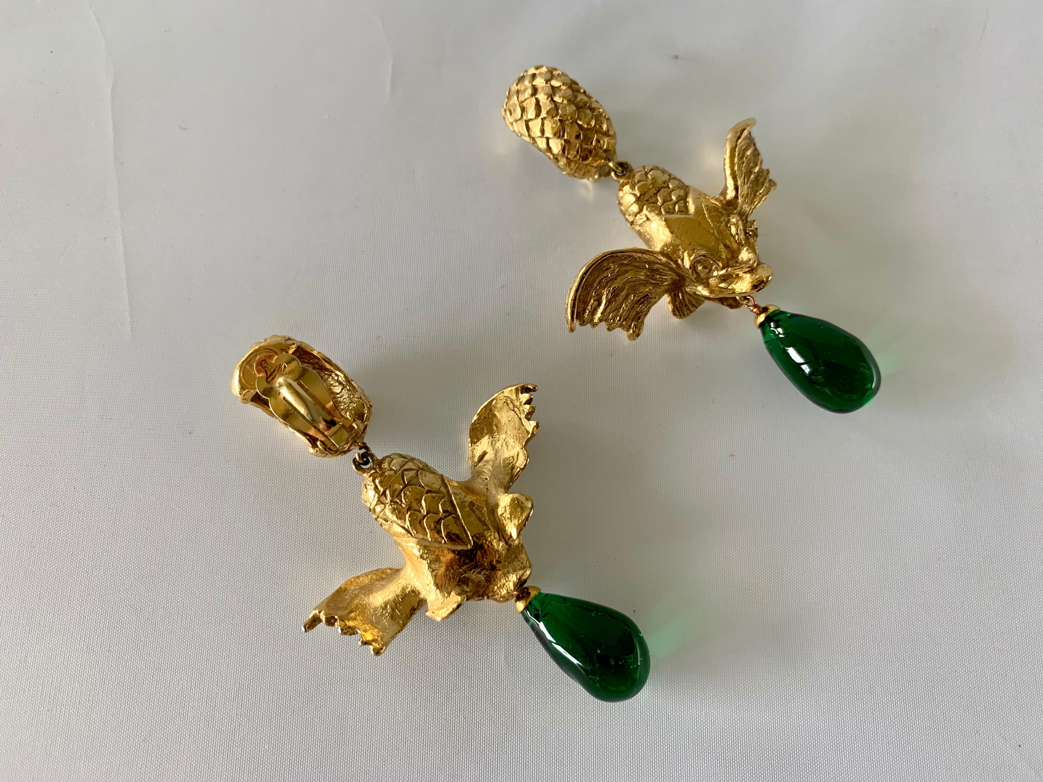 Vintage Christian Dior Mythical Fish Gilt Earrings  3