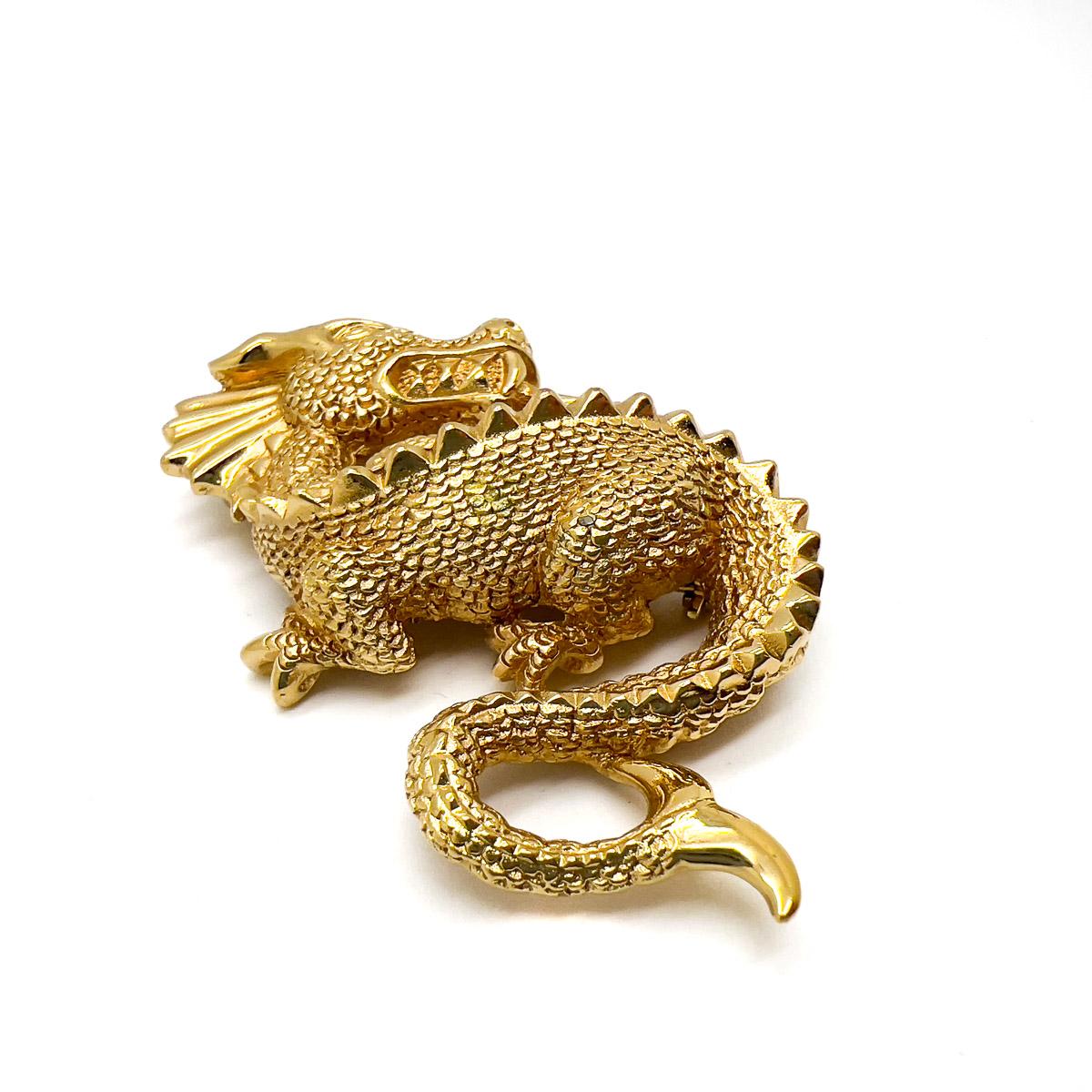Vintage Christian Dior Mythological Dragon Brooch 1980s In Good Condition For Sale In Wilmslow, GB