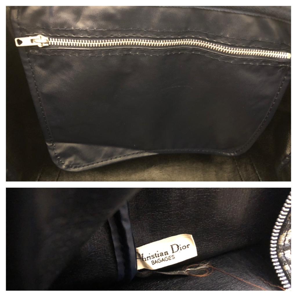 CHRISTIAN DIOR - Sac à main vintage en jacquard trompette bleu marine, taille 45 4