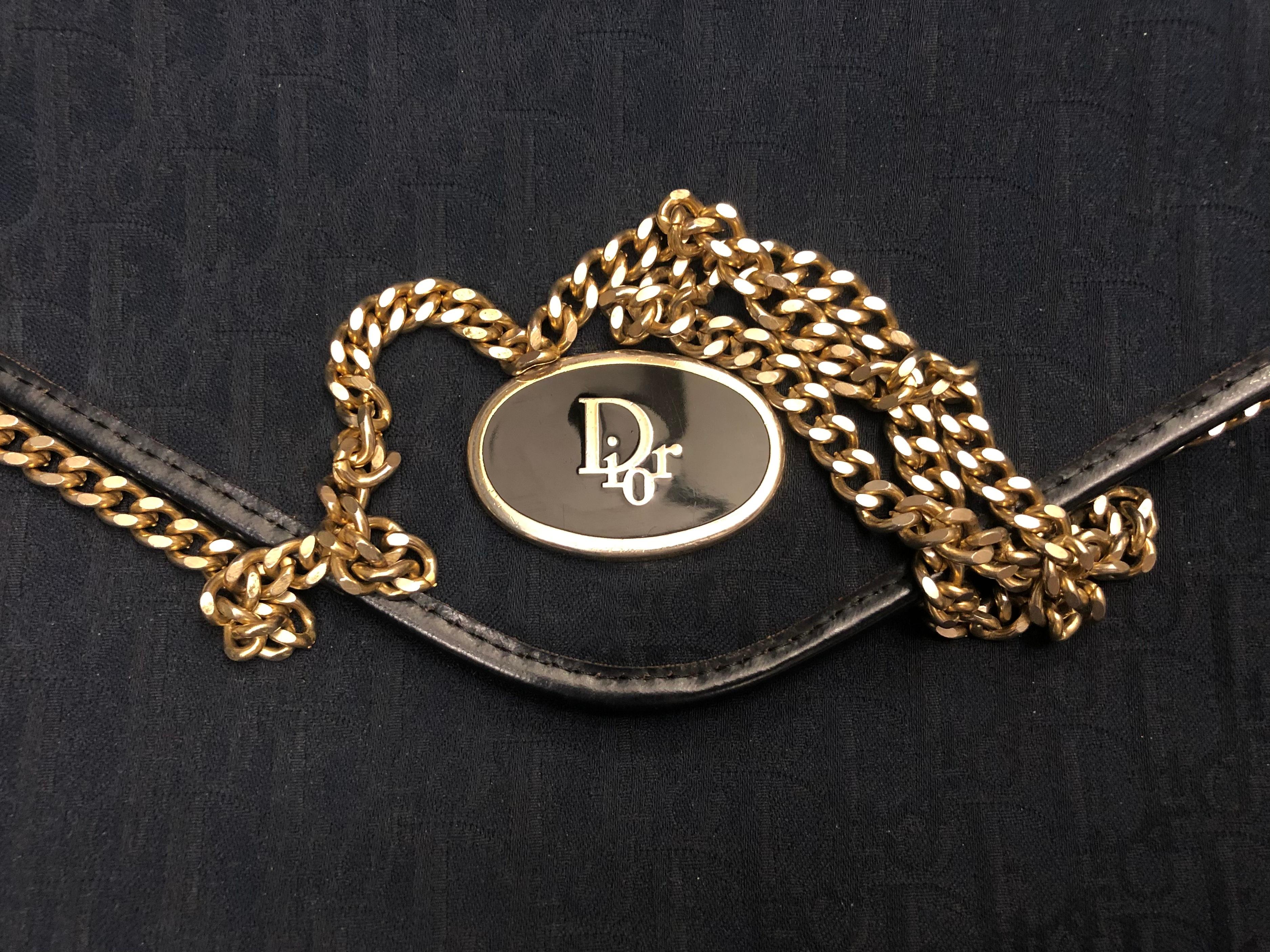 Vintage Christian Dior Navy Trotter Jacquard Chain Bag 2
