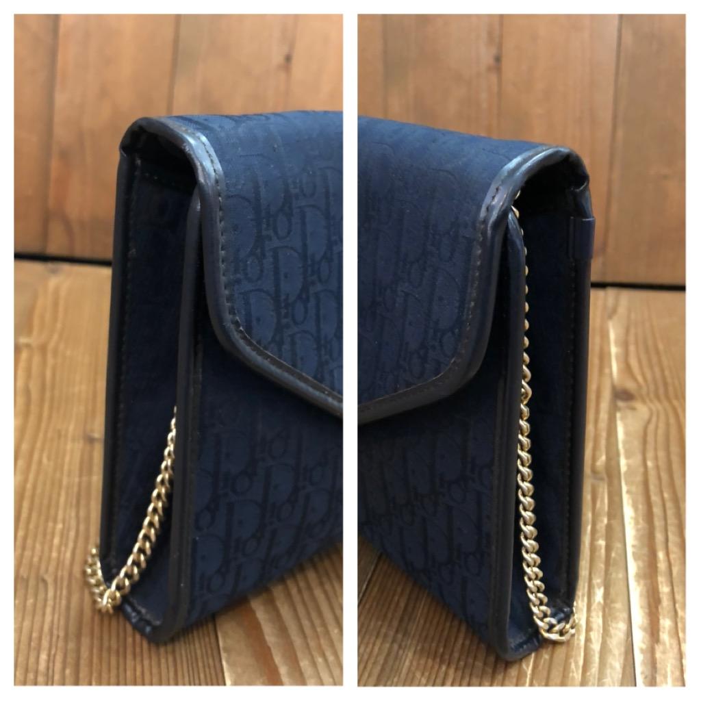 Vintage Christian Dior Navy Trotter Jacquard Chain Bag In Fair Condition In Bangkok, TH