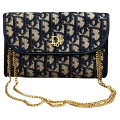 CHRISTIAN DIOR Marineblaue Trotter-Jacquard-Kette Tasche mit Kette