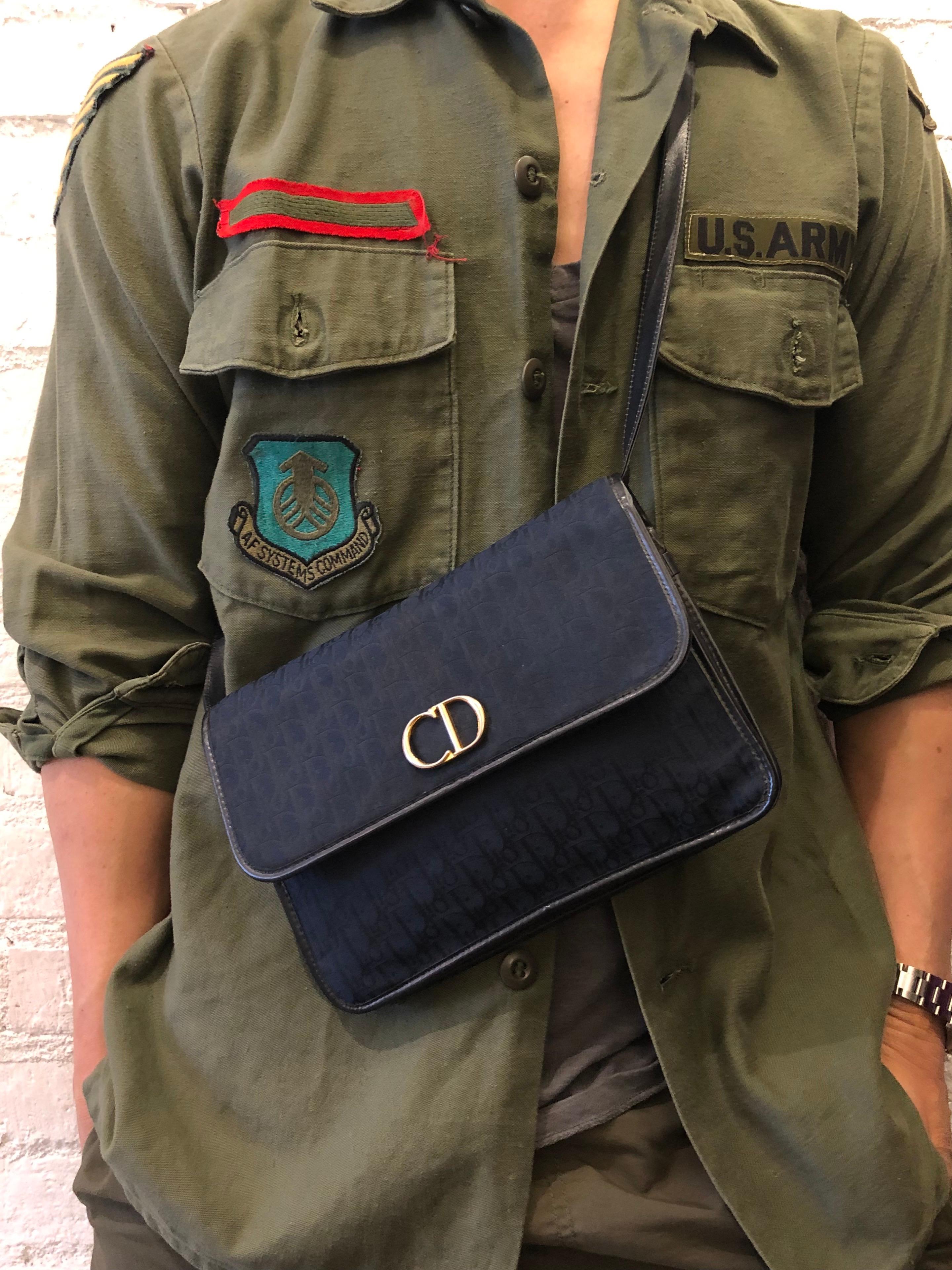 Christian Dior Trotter CD Motif Jacquard Leather Shoulder bag Navy