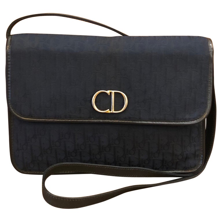 Vintage Christian Dior Navy Trotter Jacquard Chain Shoulder Bag