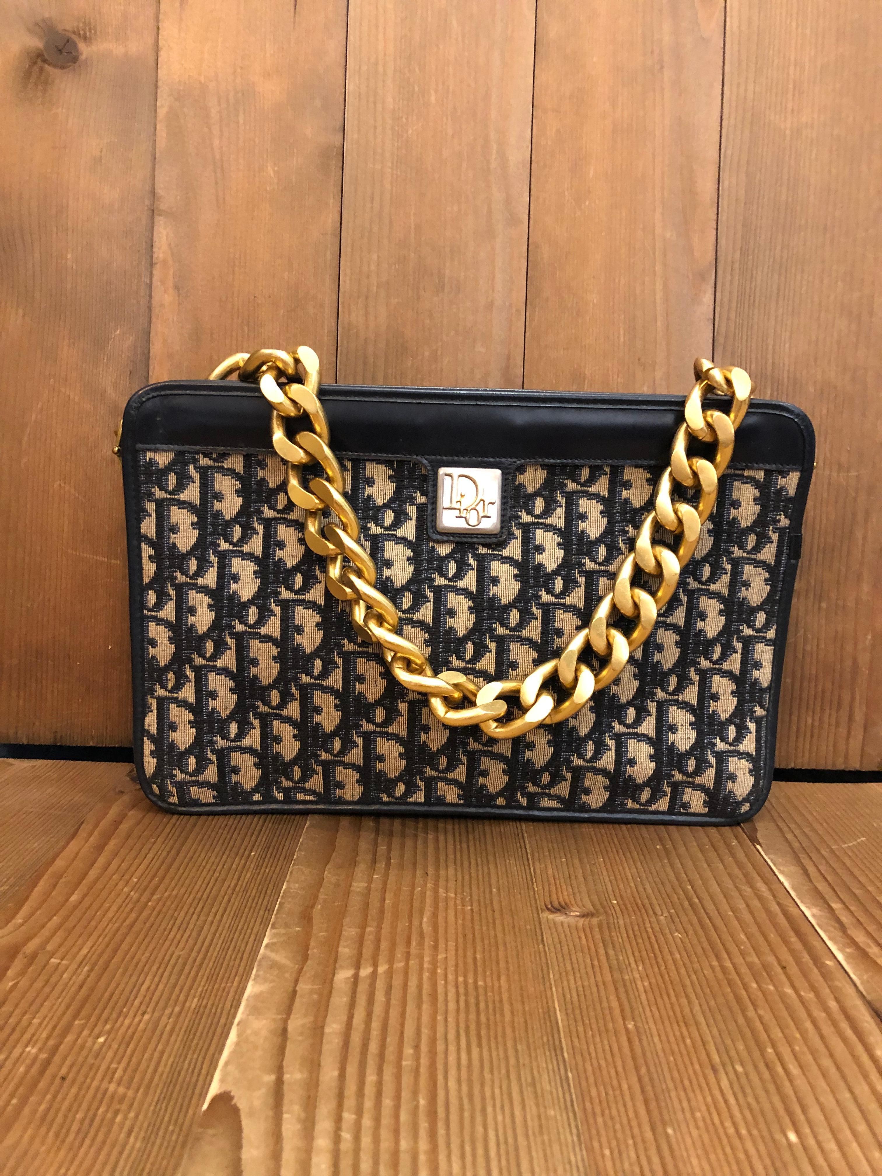 Women's or Men's Vintage CHRISTIAN DIOR Navy Trotter Jacquard Clutch Bag (Altered)
