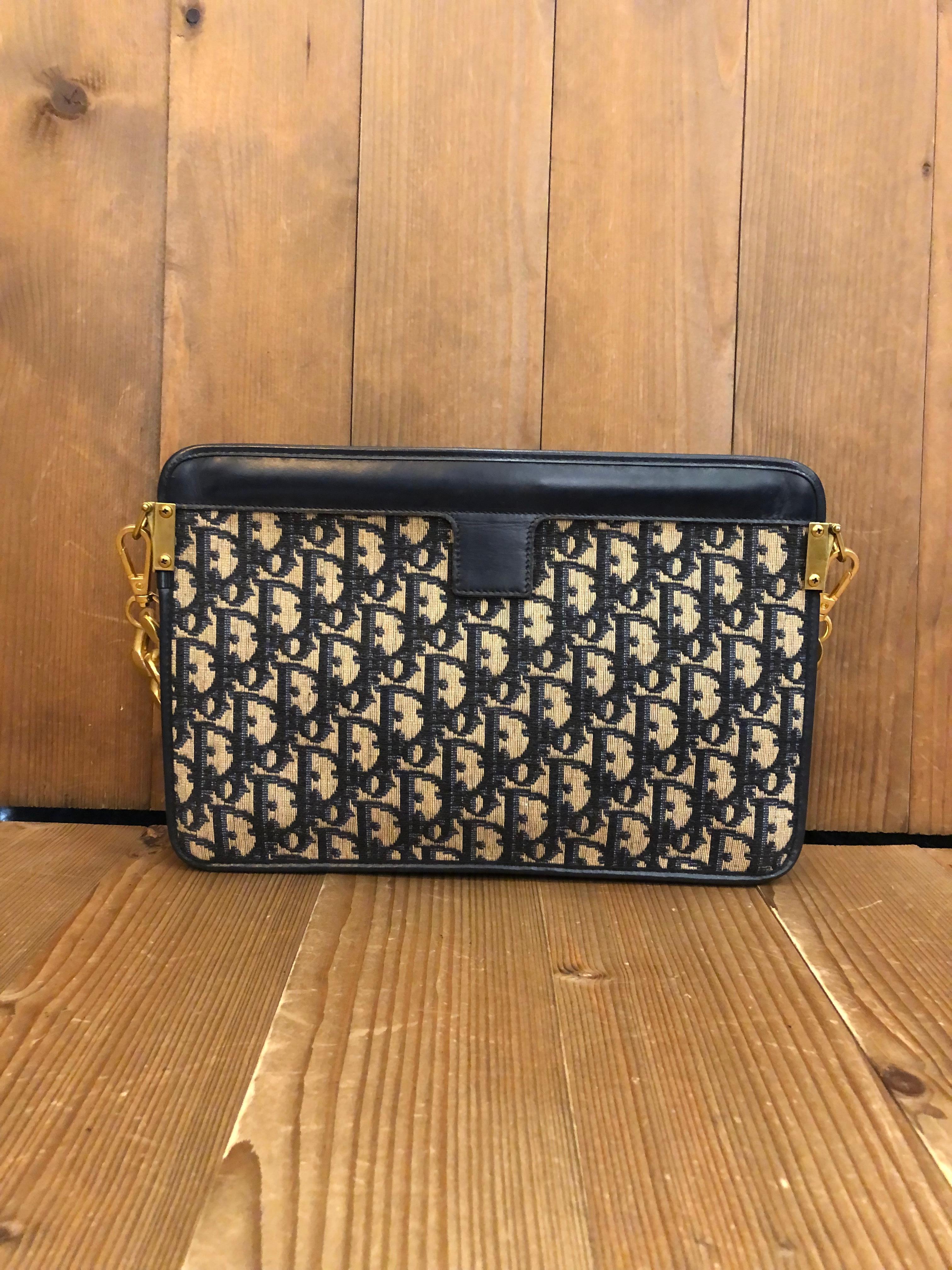 Vintage CHRISTIAN DIOR Navy Trotter Jacquard Clutch Bag (Altered) 1