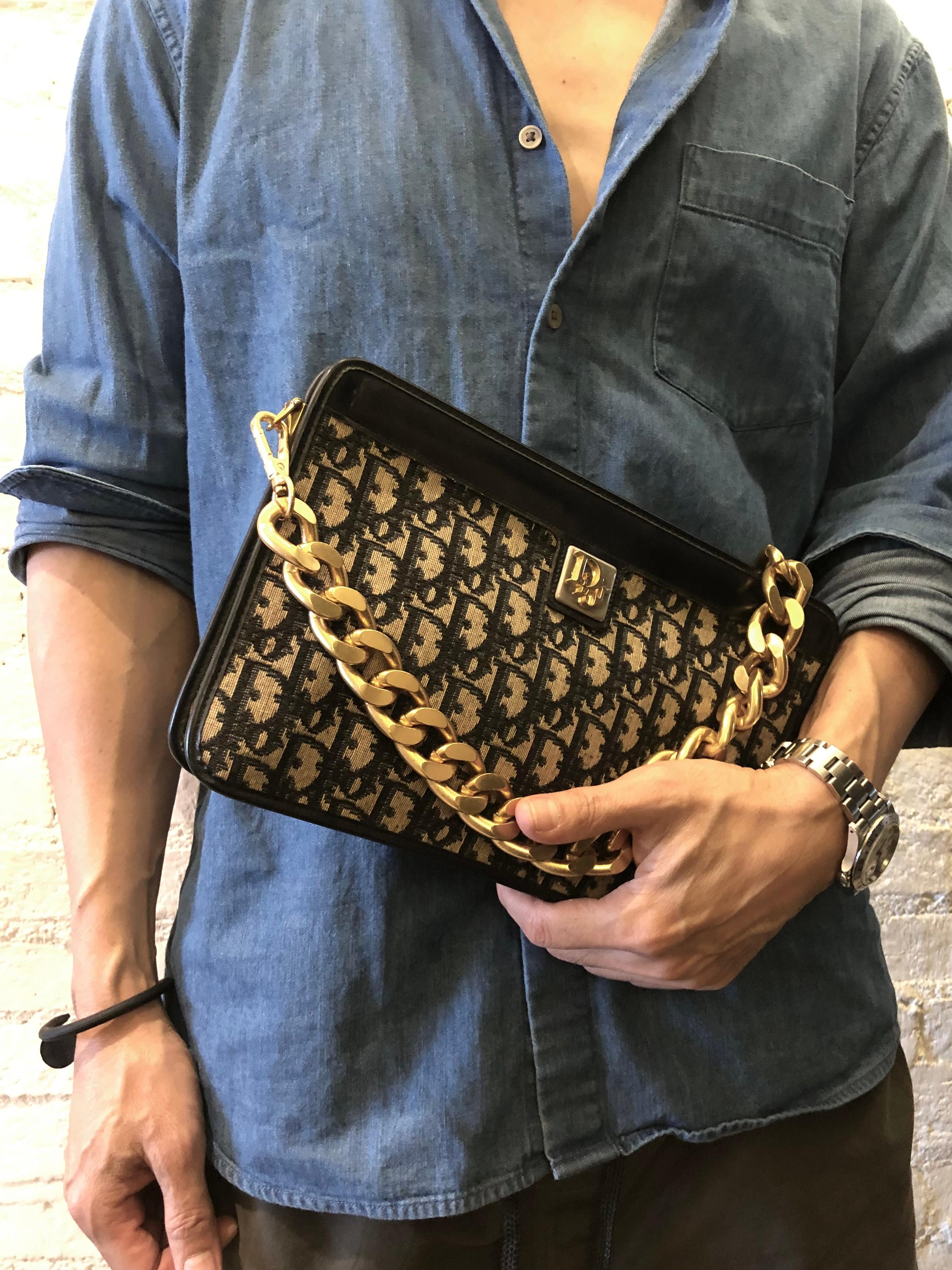 Vintage CHRISTIAN DIOR Navy Trotter Jacquard Clutch Bag (Altered) 2