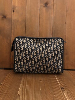 Vintage CHRISTIAN DIOR Large Trotter Jacquard Clutch Bag Navy