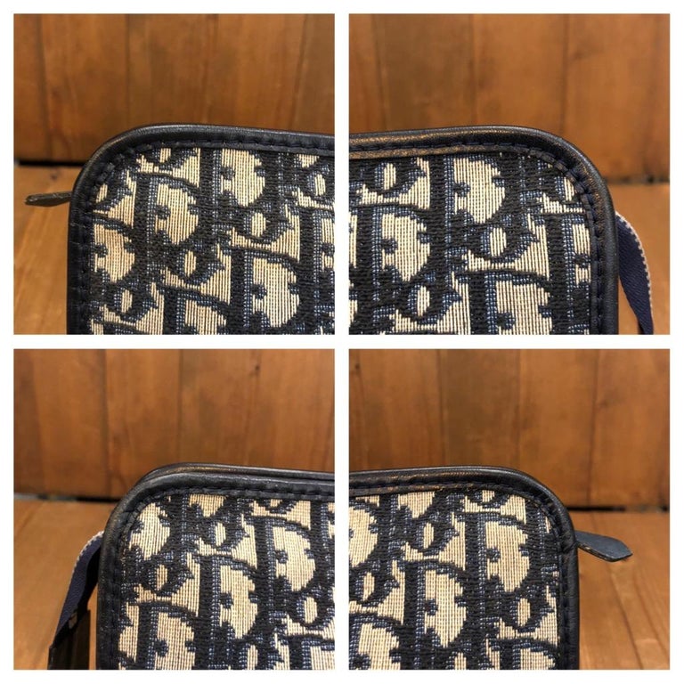 Vintage CHRISTIAN DIOR Large Trotter Jacquard Clutch Bag Navy For