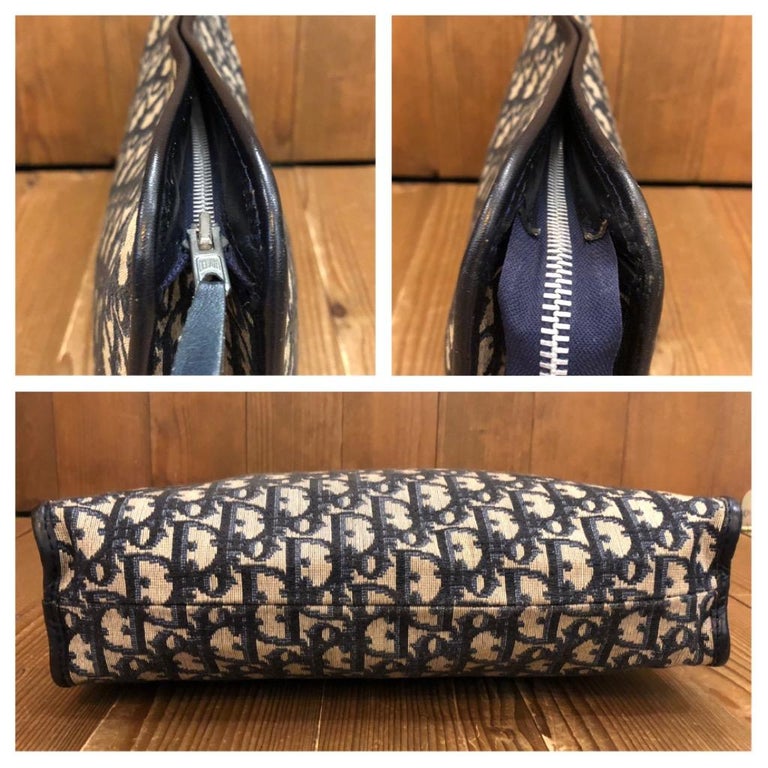 Vintage CHRISTIAN DIOR Large Trotter Jacquard Clutch Bag Navy For