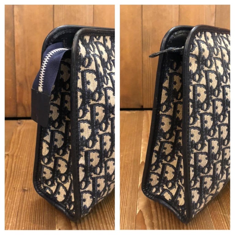 Vintage CHRISTIAN DIOR Large Trotter Jacquard Clutch Bag Navy For
