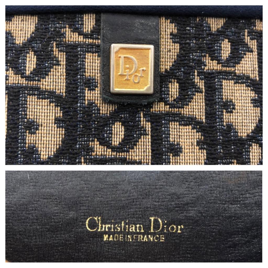 Vintage CHRISTIAN DIOR Navy Trotter Jacquard Medium Clutch Bag (Altered) In Good Condition In Bangkok, TH