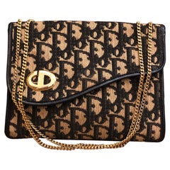 Vintage CHRISTIAN DIOR Navy Trotter Saddle Chain Bag